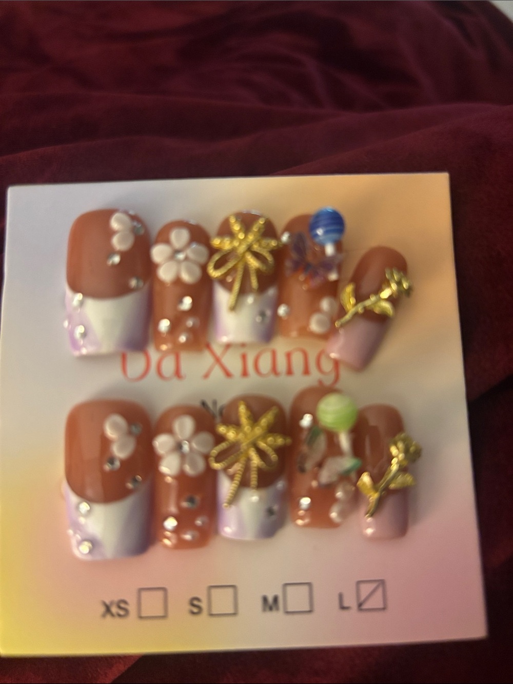 Kids 3D Flower & Bow Press-On Nail Set - Pink Brown